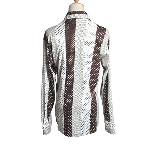 Lew Magram Vintagr Men's Disco Polka Dot Striped Shirt - Brown and White - Picture 4 of 6